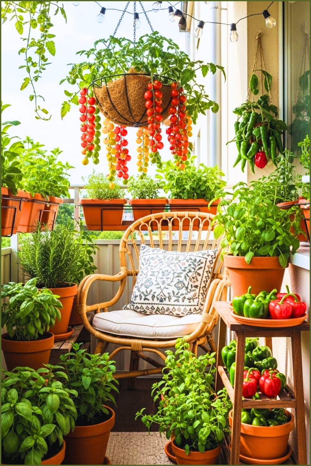 Cozy Balcony With Large Hanging Basket Overflowing