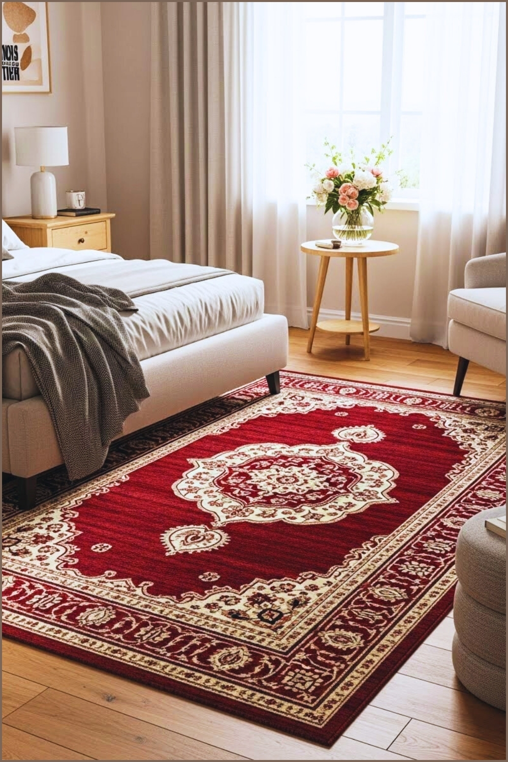 Cozy Bedroom Interior Featuring A Rich Burgundy Area