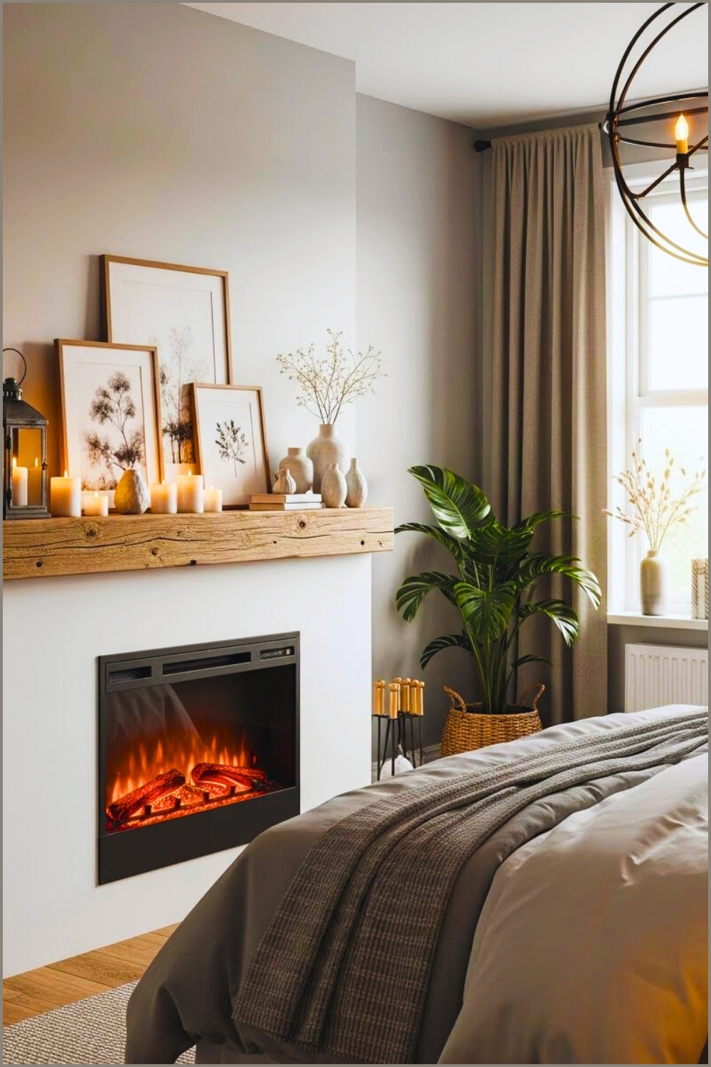 Cozy Bedroom With Modern Electric Fireplace