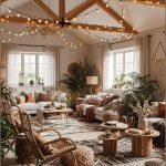 Cozy Bohemian Living Room With A High Vaulted Ceiling