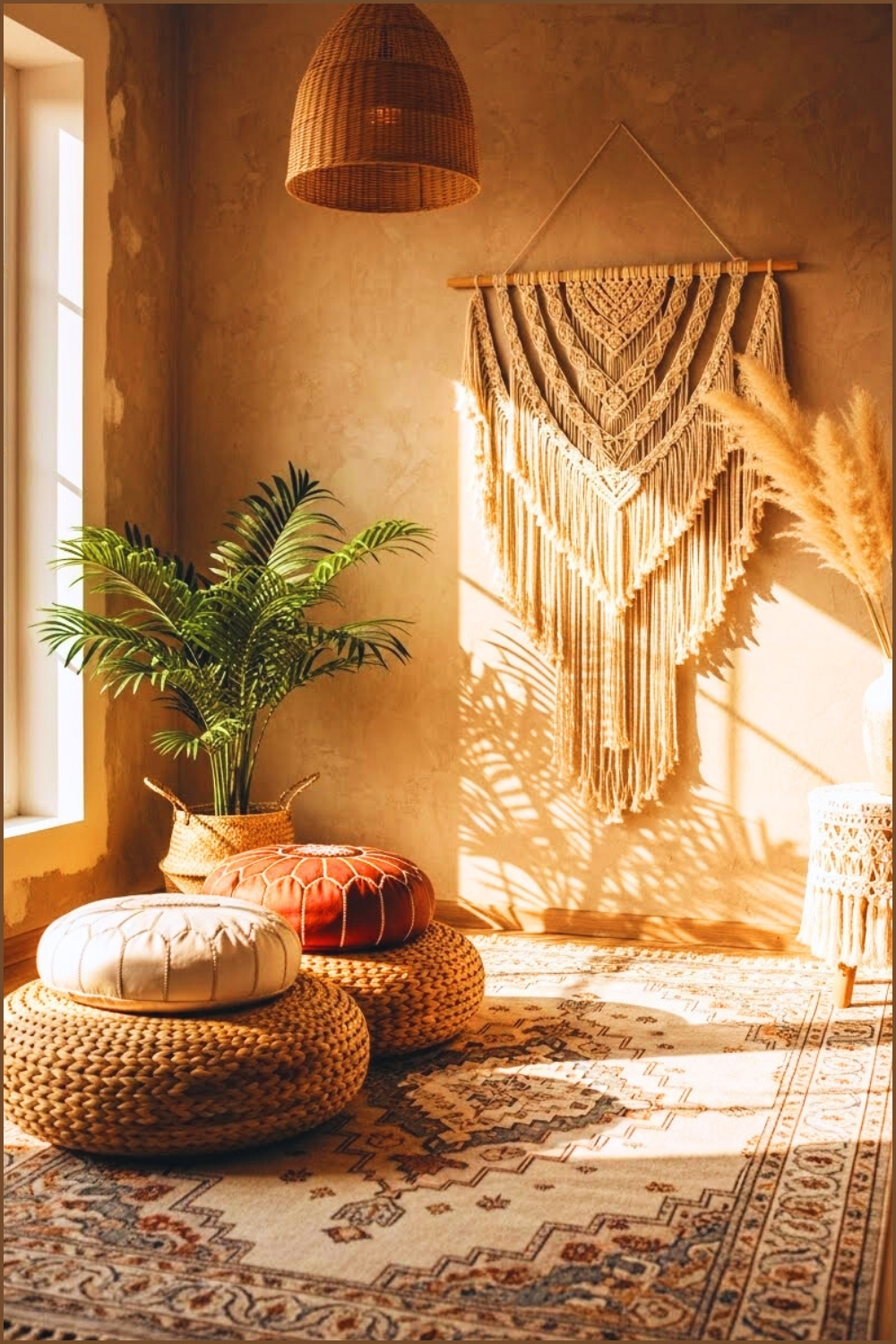 Cozy Boho Yoga Meditation Corner Warm Natural Sunlight