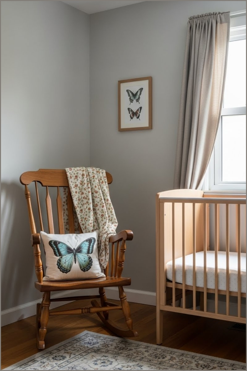 Cozy Butterfly Themed Nursery Corner With A Warm Wooden