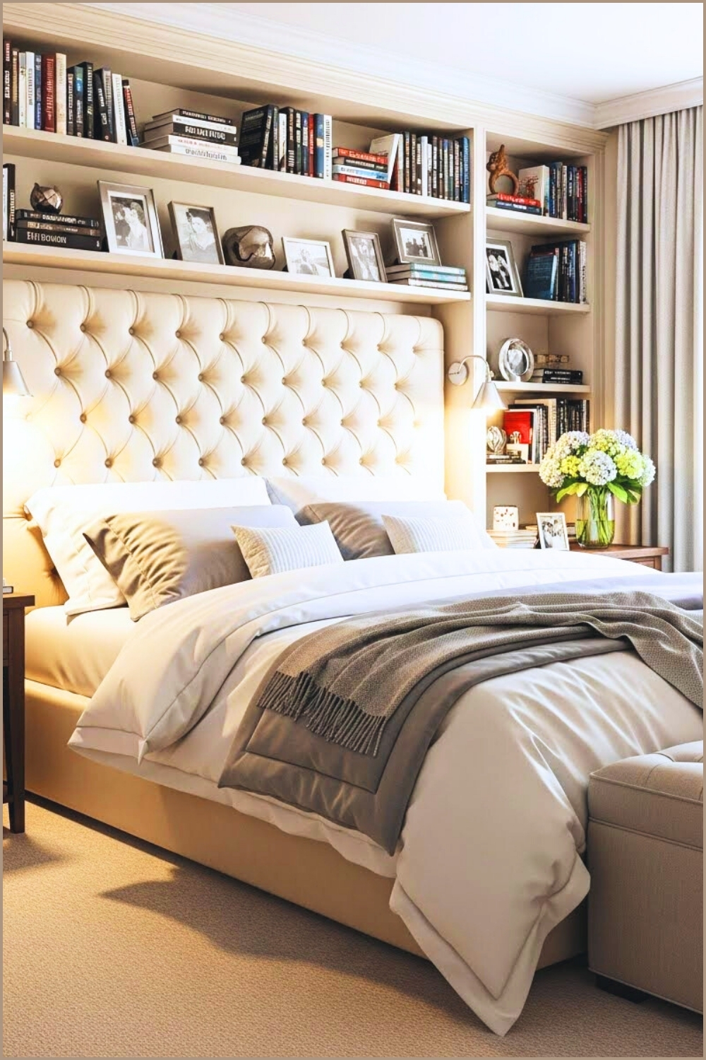 Cozy Classic Bedroom With Built-in Bookshelves