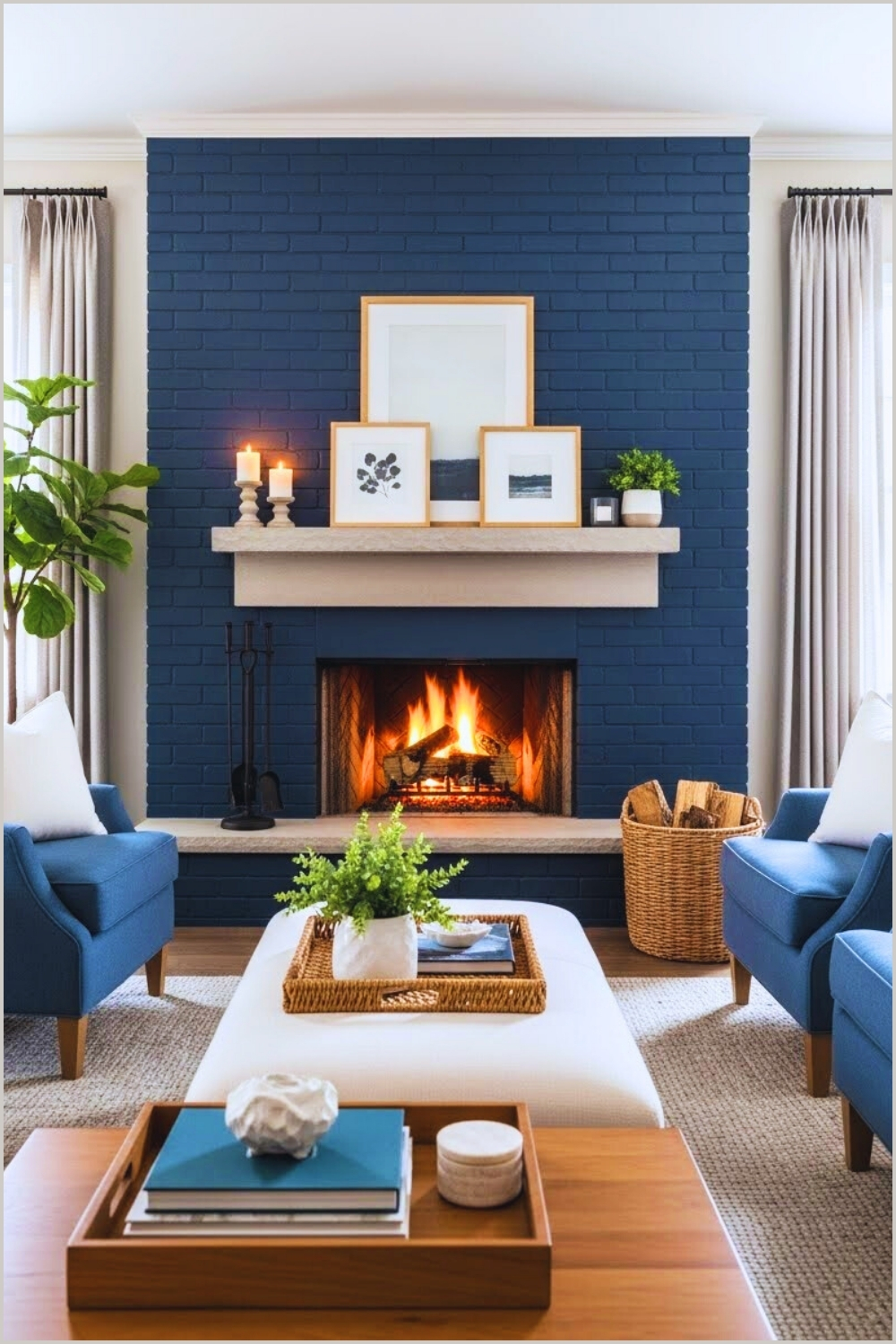 Cozy Contemporary Living Room With A Deep Navy Blue Painted