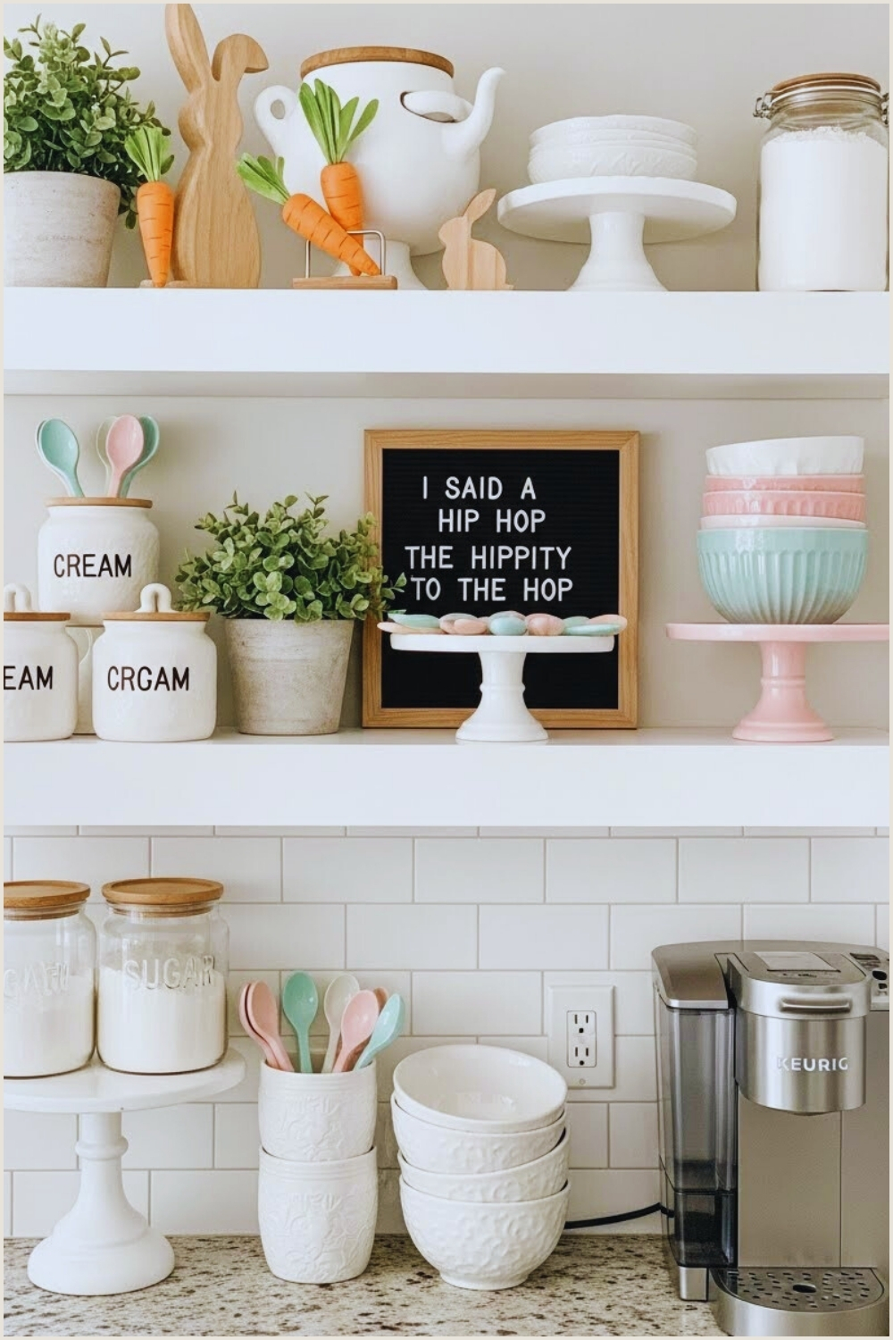 Cozy Easter Themed Kitchen Coffee Station With White