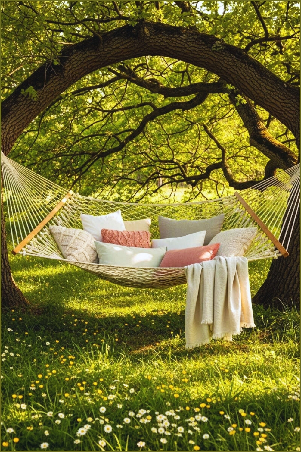 Cozy Hammock Strung Between Two Large Trees