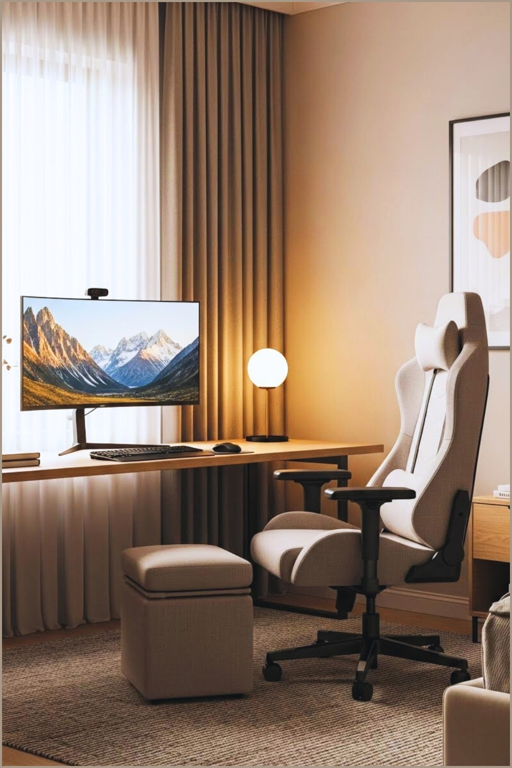 Cozy Minimalist Gaming Corner Soft Neutral Color Palette