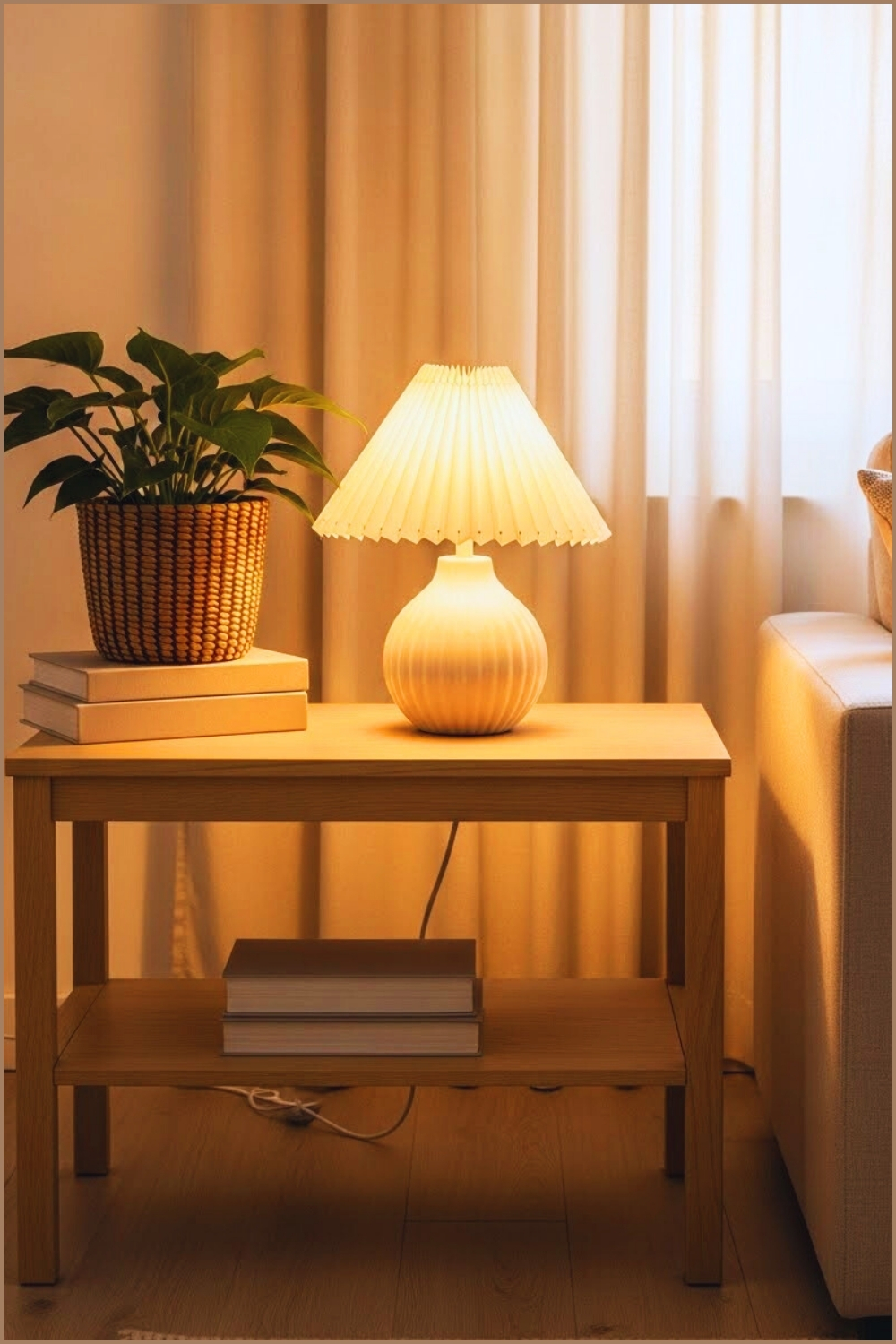 Cozy Minimalist Living Room Corner With A Light Wooden