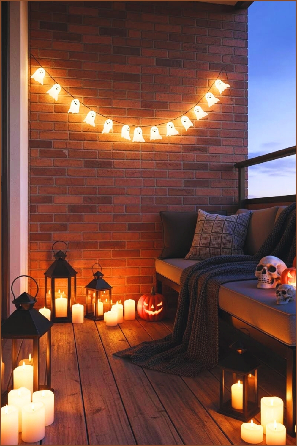 Cozy Modern Balcony Decorated For Halloween Night