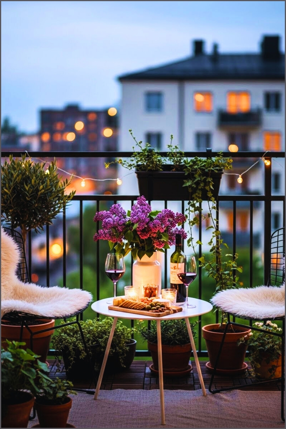 Cozy Modern Balcony With Black Wire Chairs Fluffy Cushions