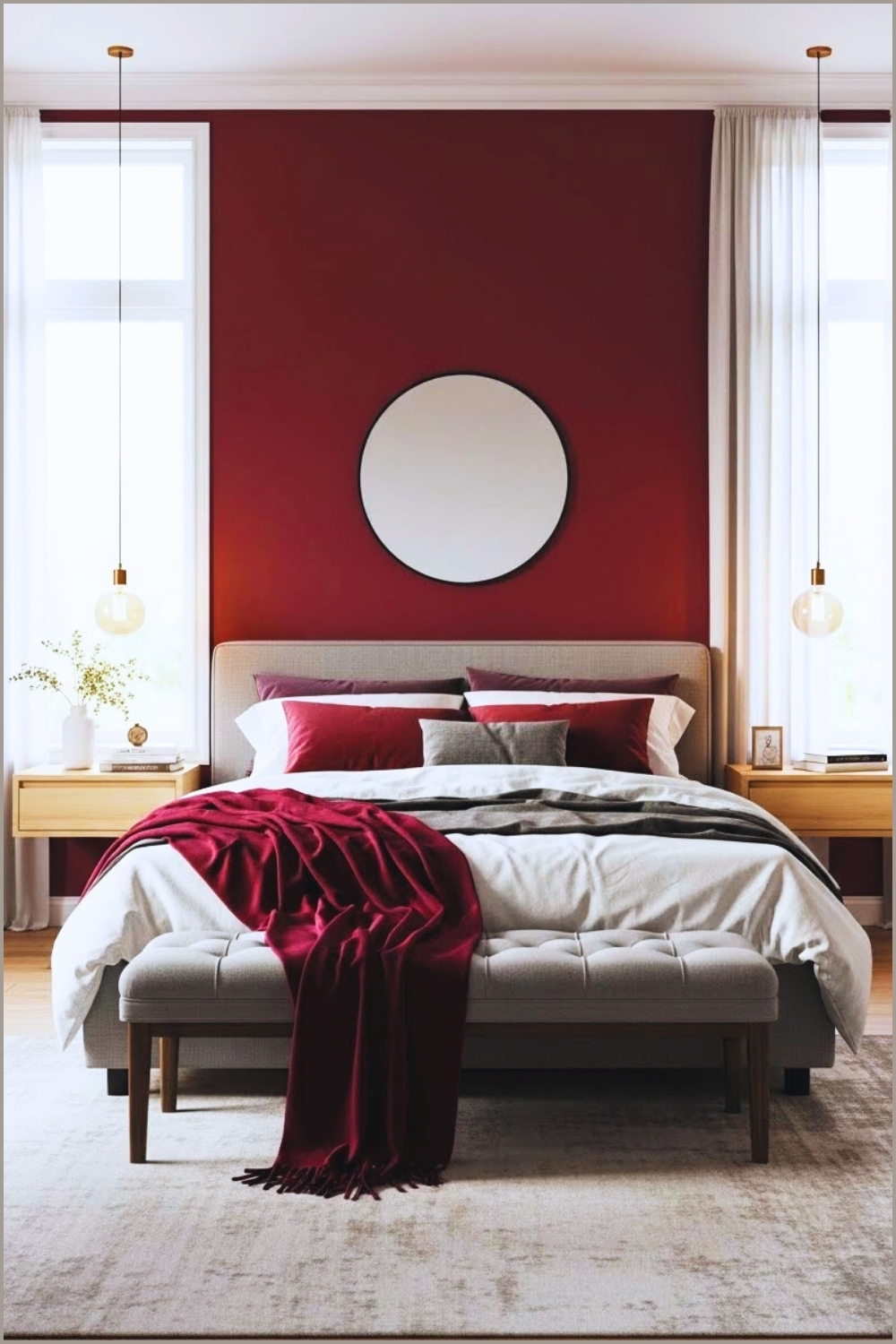 Cozy Modern Bedroom Interior With A Deep Burgundy