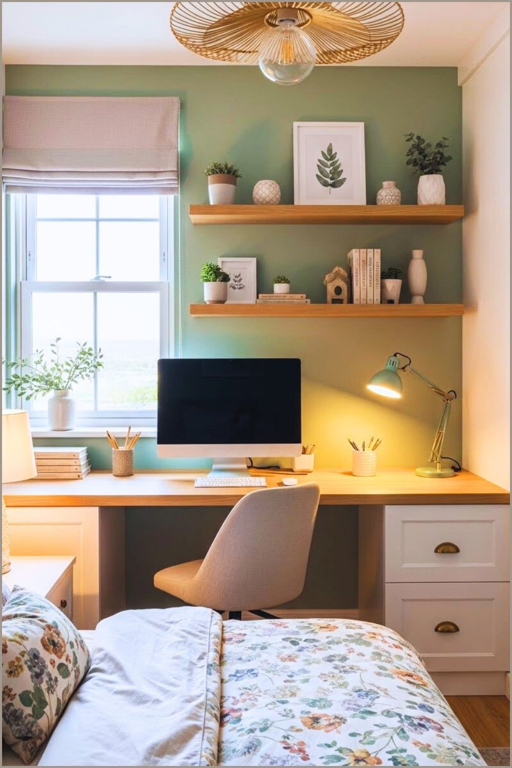 Cozy Modern Bedroom With Built In Under Window Desk