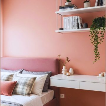 Cozy Modern Bedroom With Warm Blush Pink Accent Wall