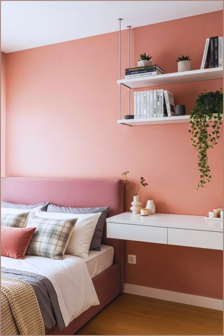 Cozy Modern Bedroom With Warm Blush Pink Accent Wall