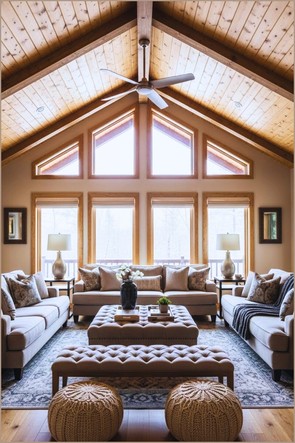 Cozy Modern Rustic Cabin Living Room With Vaulted Wooden