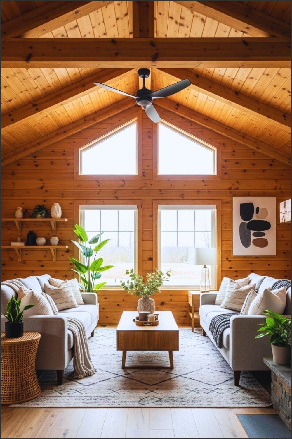 Cozy Modern Rustic Living Room Interior With Warm