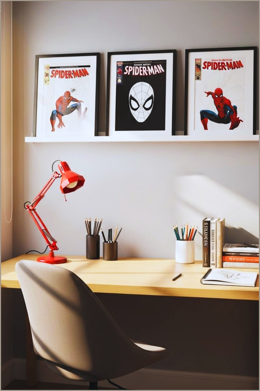 Cozy Modern Study Desk Setup With Spider Man
