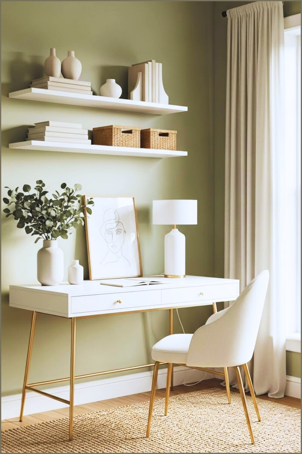Cozy Modern Workspace With Sage Green Walls