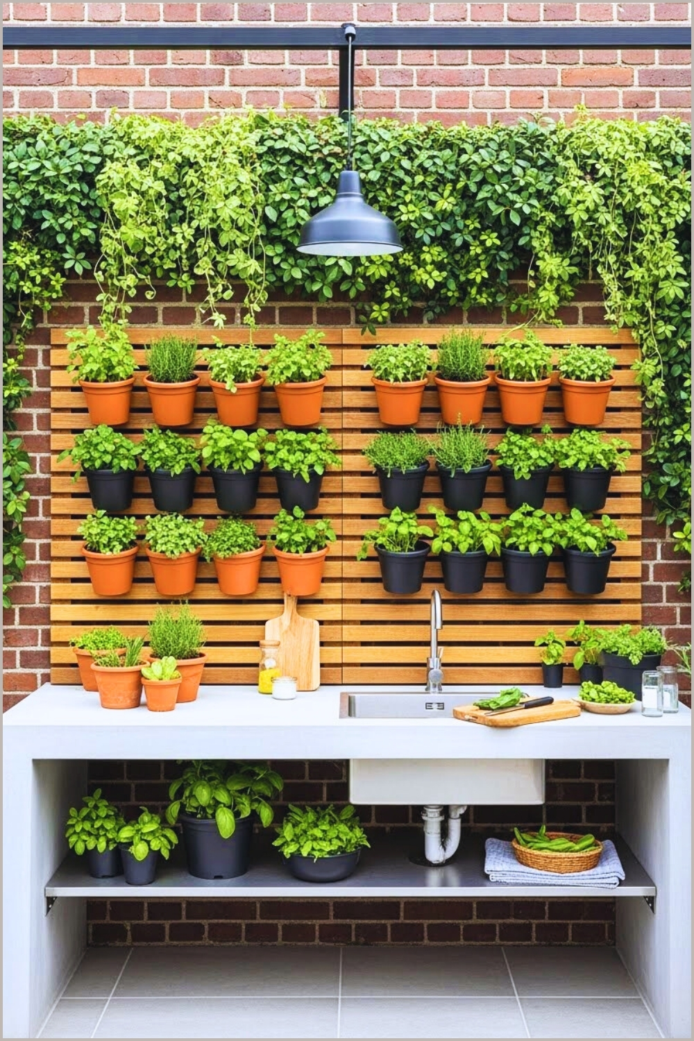 Cozy Outdoor Kitchen Corner With Vertical Garden Wall