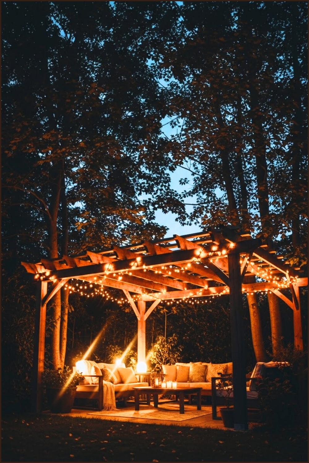 Cozy Outdoor Pergola Wrapped In Warm String Lights