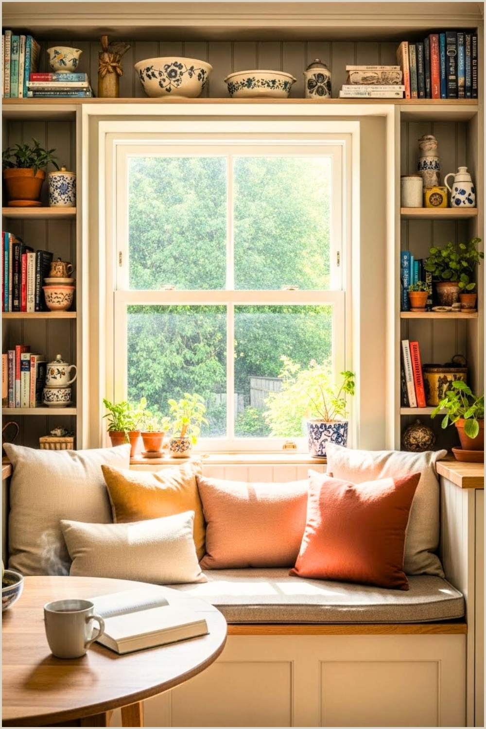 Cozy Reading Nook Built Into Kitchen Area Wood Built In Bench