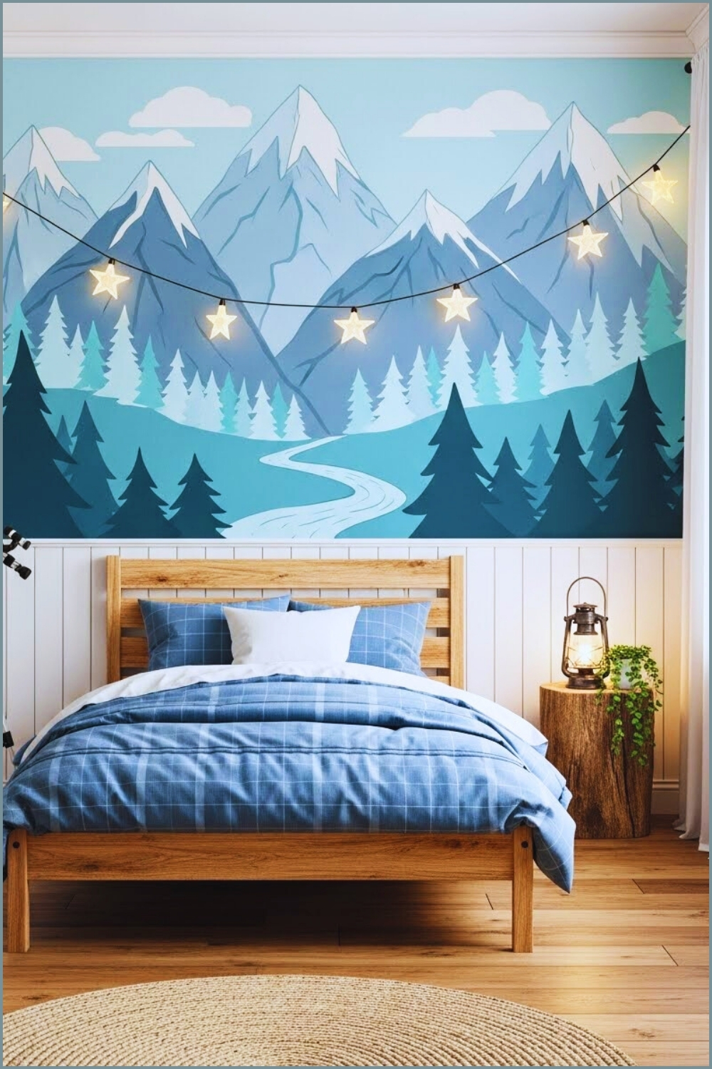 Cozy Rustic Bedroom With A Hand Painted Mountain Landscape