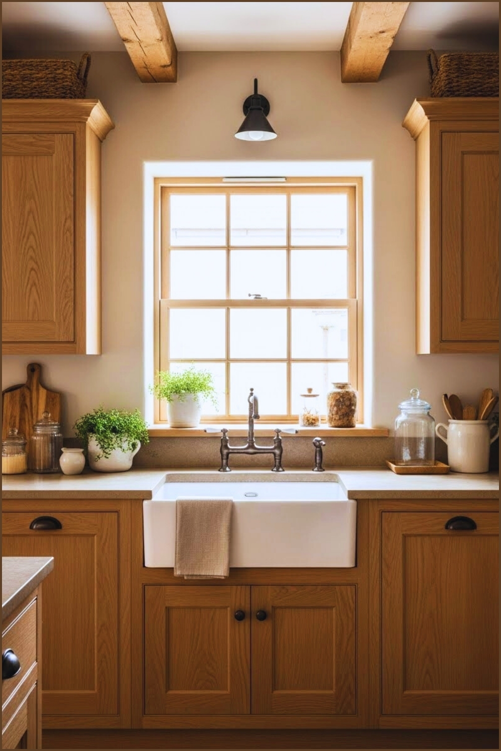 Cozy Rustic Farmhouse Kitchen Interior Natural Oak