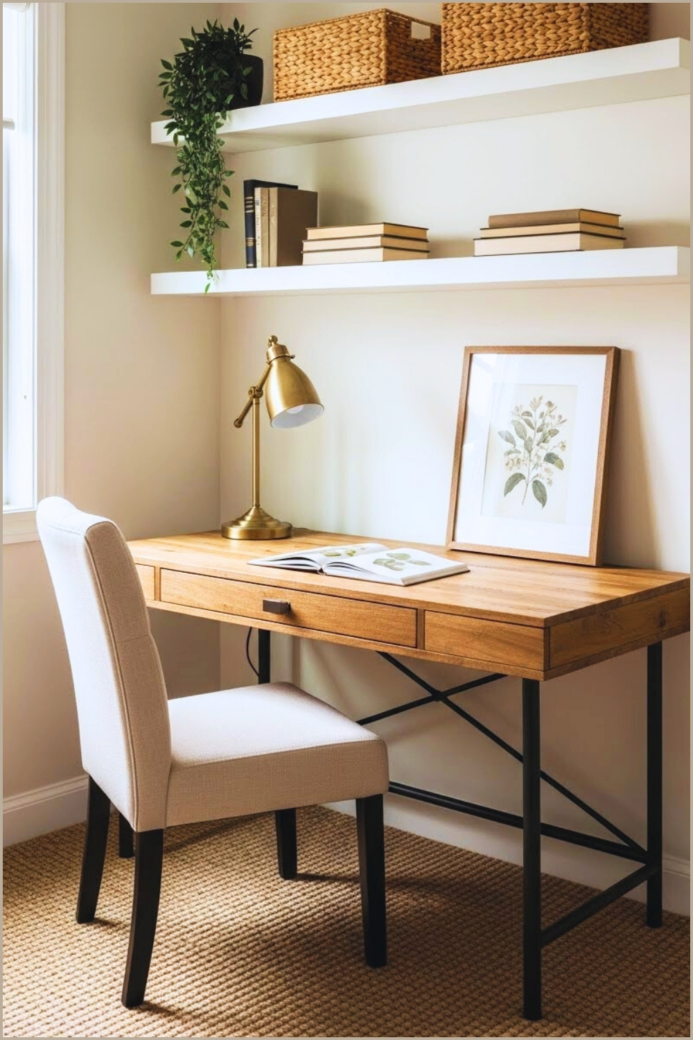 Cozy Rustic Modern Desk Nook With A Natural Wood