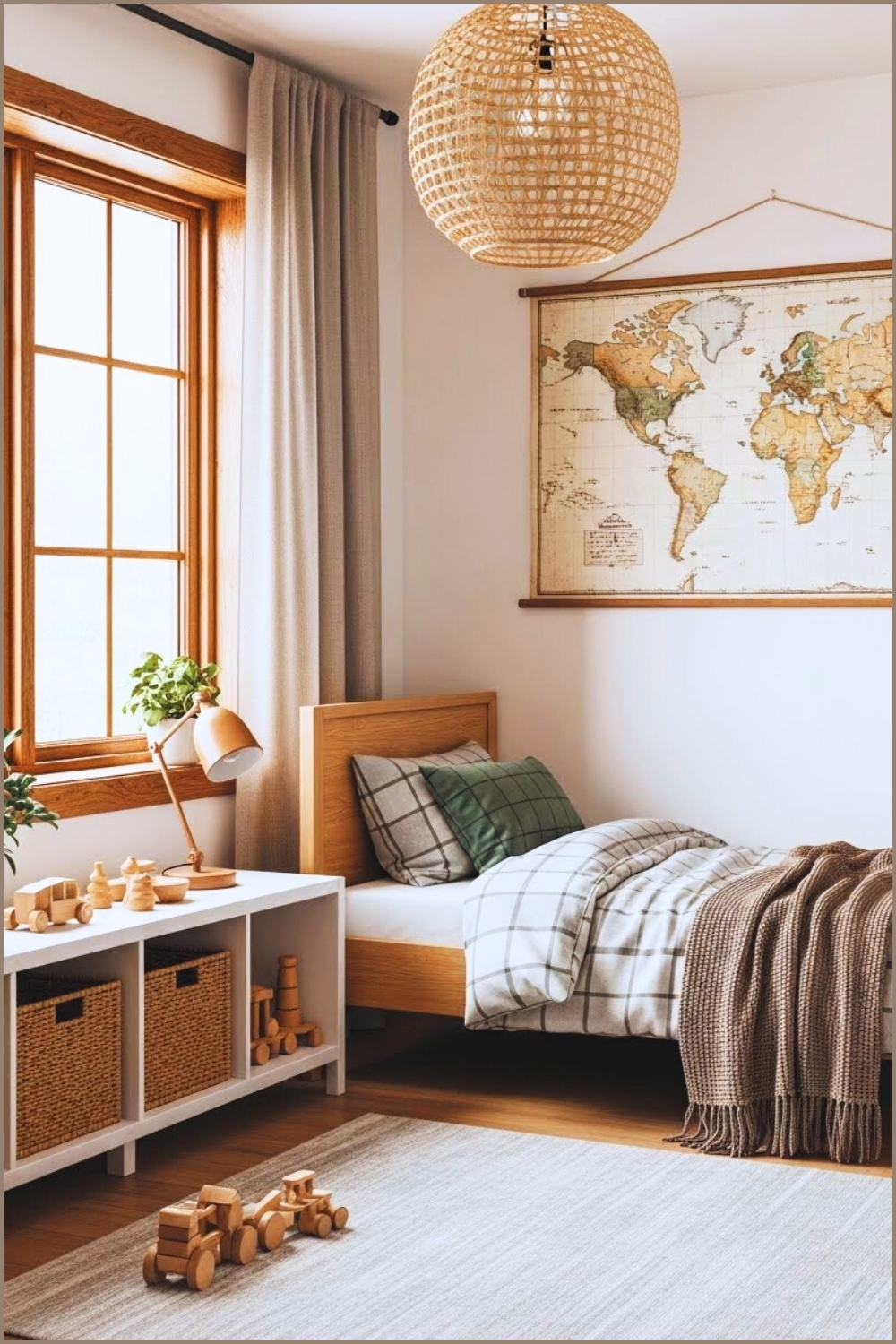 Cozy Rustic Toddler Boy Bedroom Interior With An Explorer Theme