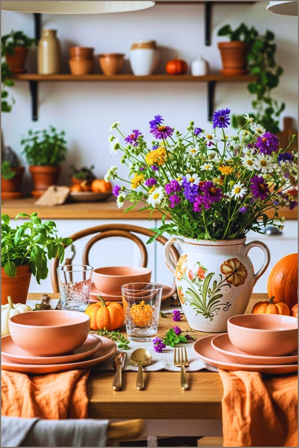 Cozy Seasonal Kitchen Table Setting With Autumn Decor