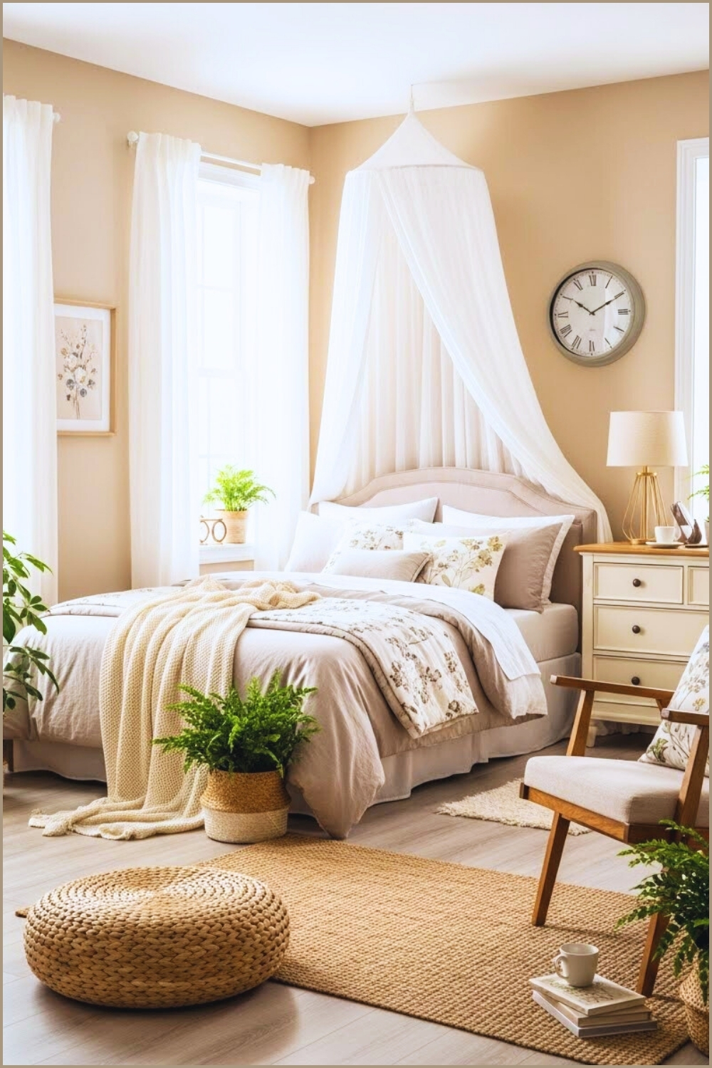 Cozy Spring Bedroom With Warm Beige Wall