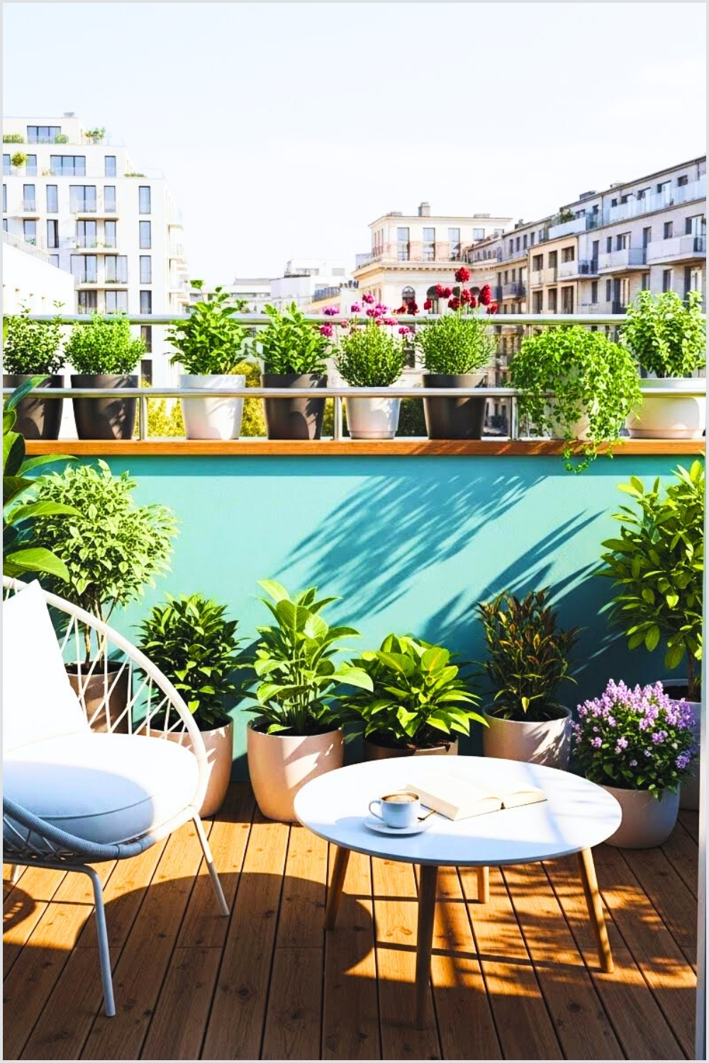 Cozy Turquoise Balcony With Wooden Floor