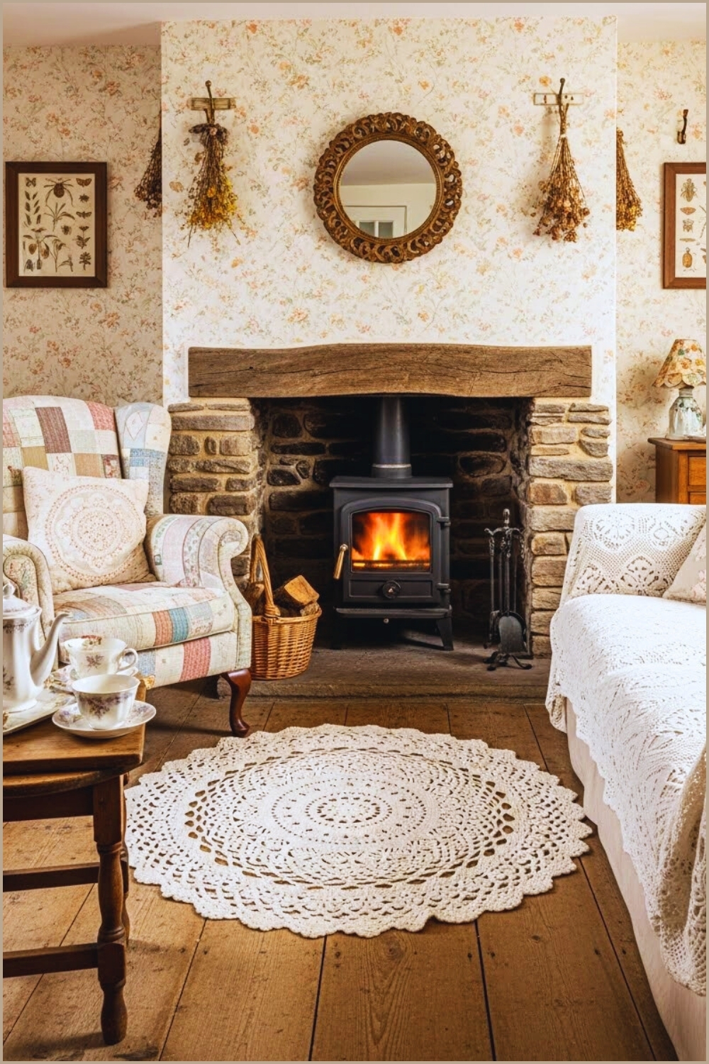 Cozy Vintage English Cottage Living Room Interior