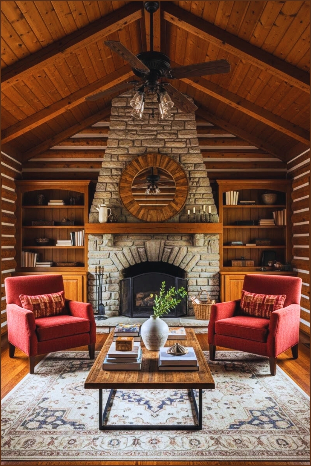 Cozy Vintage Rustic Cabin Living Room With Exposed