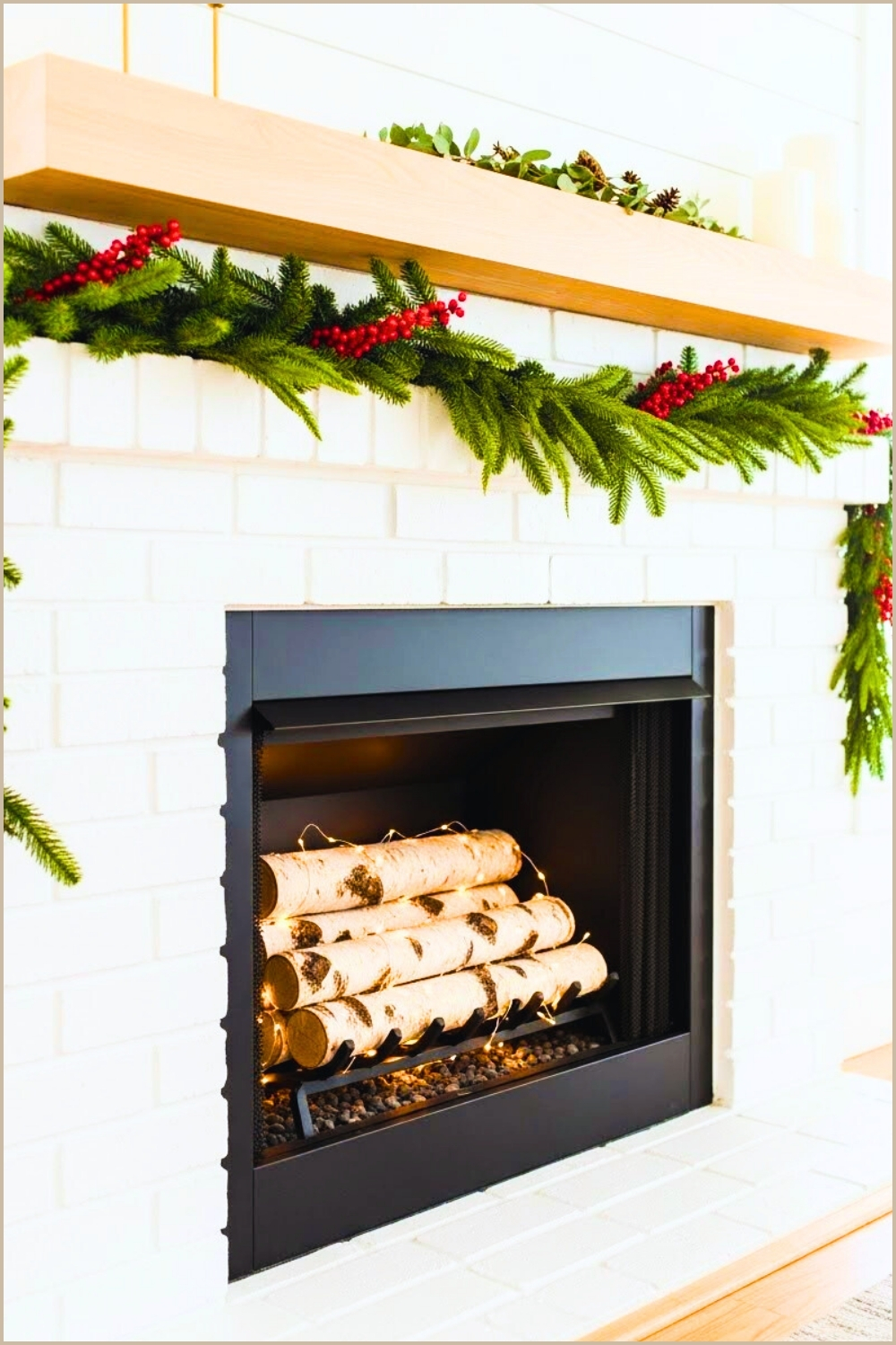 Cozy White Brick Fireplace Decor Black Interior Firebox Filled
