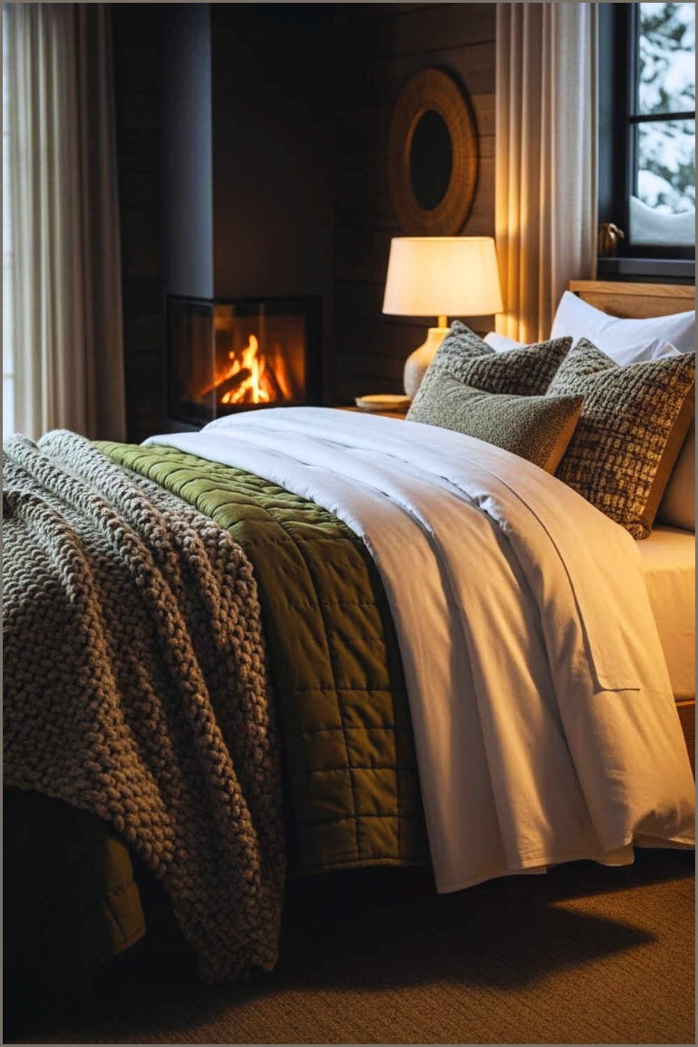 Cozy Winter Bedroom Interior With Layered Bedding