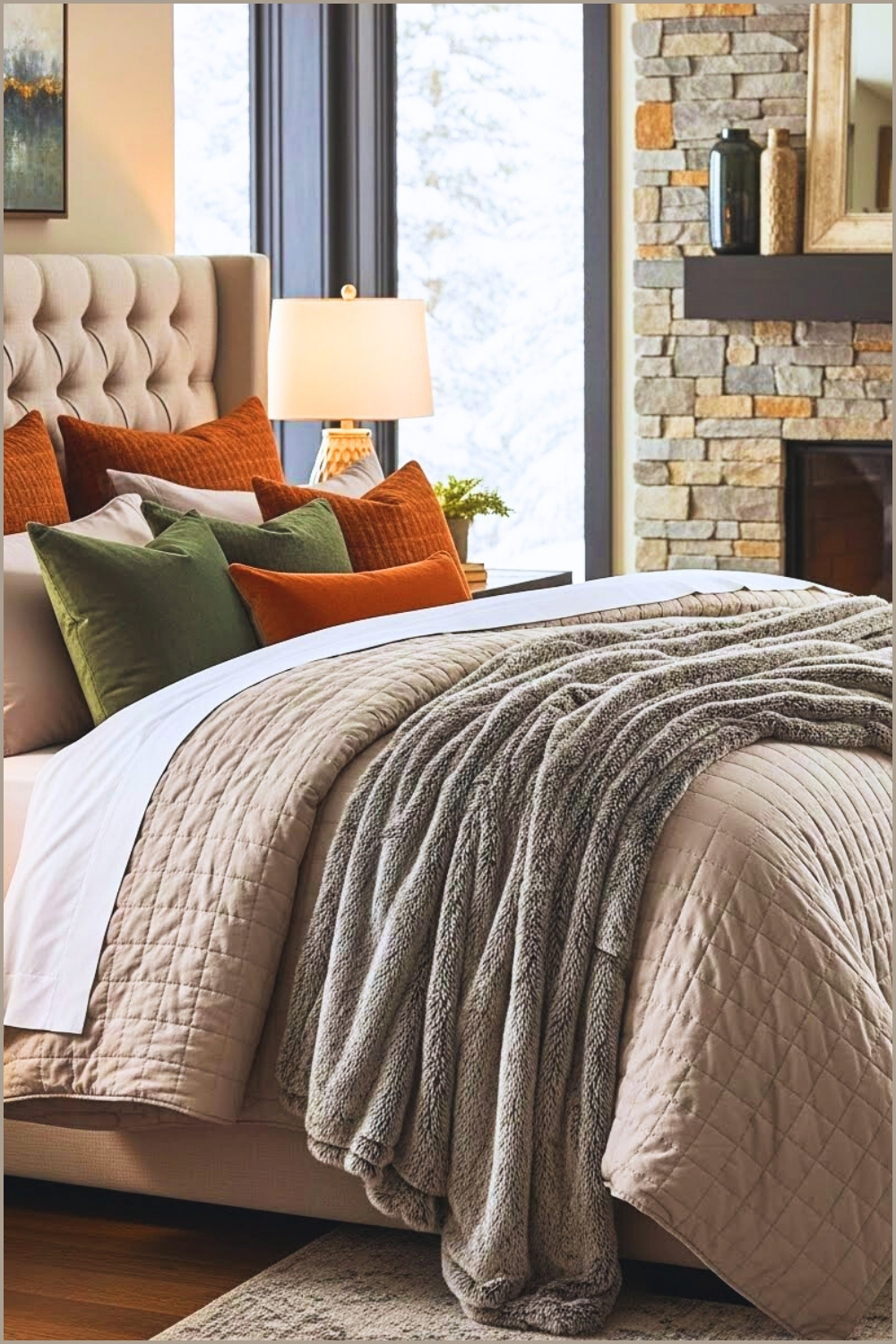 Cozy Winter Bedroom Interior With Layered Plush Bedding