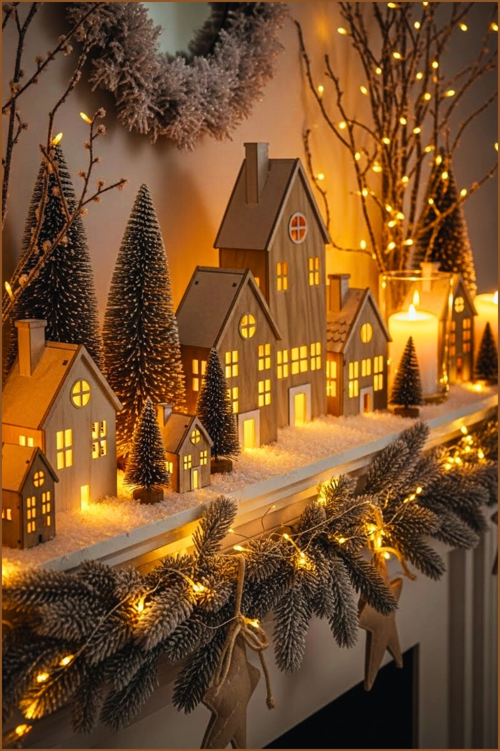 Cozy Winter Mantel Decorated With Glowing Wooden Christmas