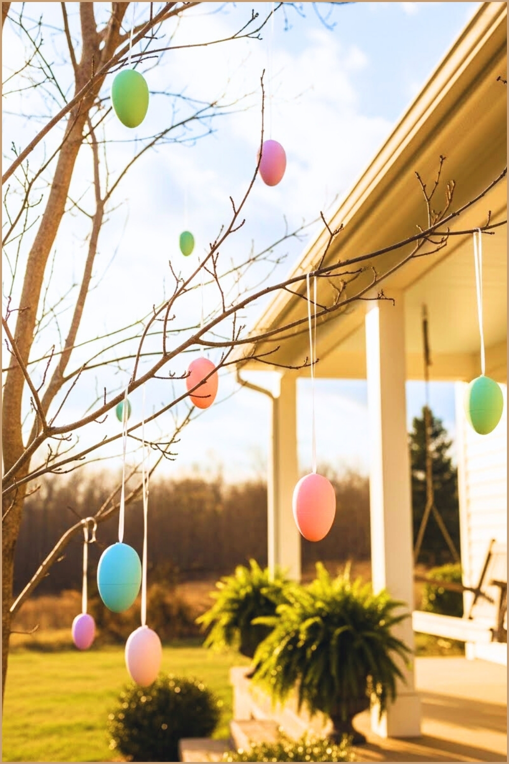 Creative Easter Outdoor Decor, Pastel Easter Eggs Hanging