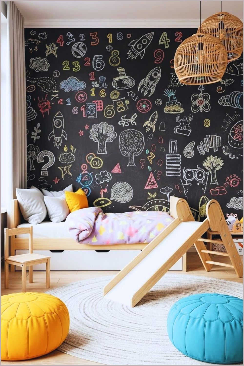 Creative Toddler Boy Bedroom Interior With An Artistic Chalkboard