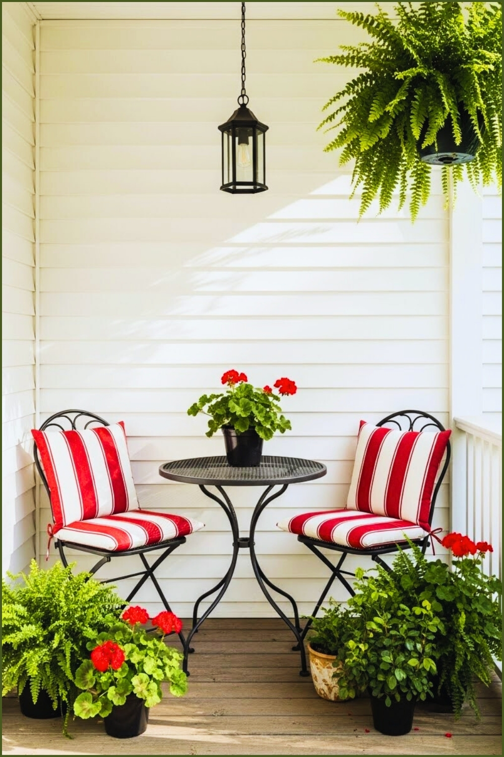 Cute Small Porch With Black Metal Bistro Table And Folding