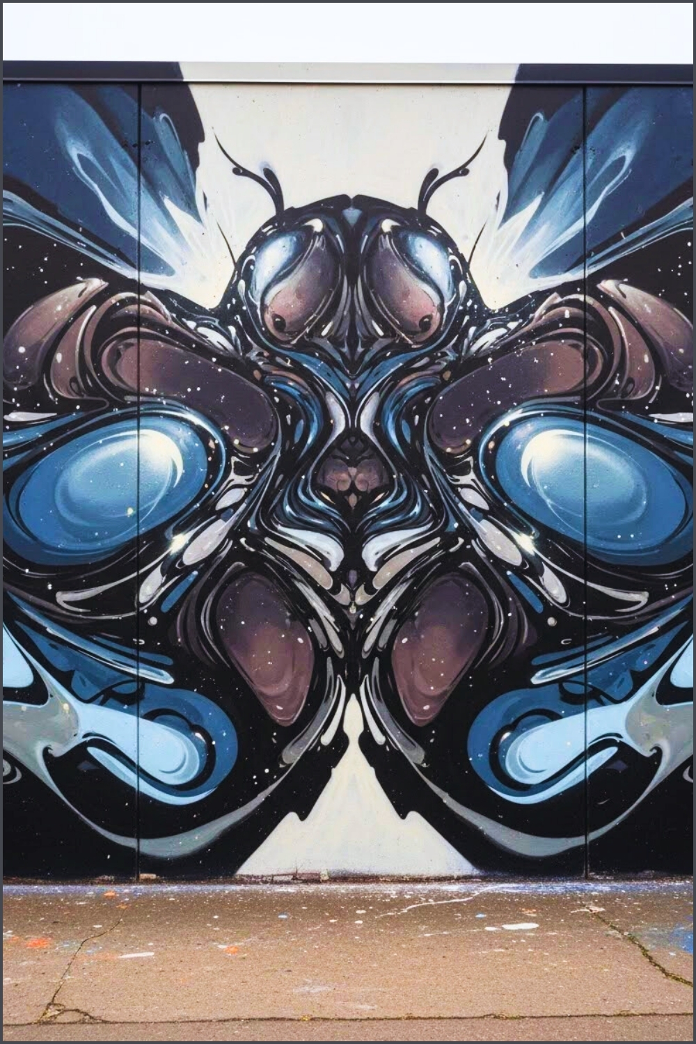 Dark Abstract Street Art Wall Mural Painted On A Concrete Panel Wall