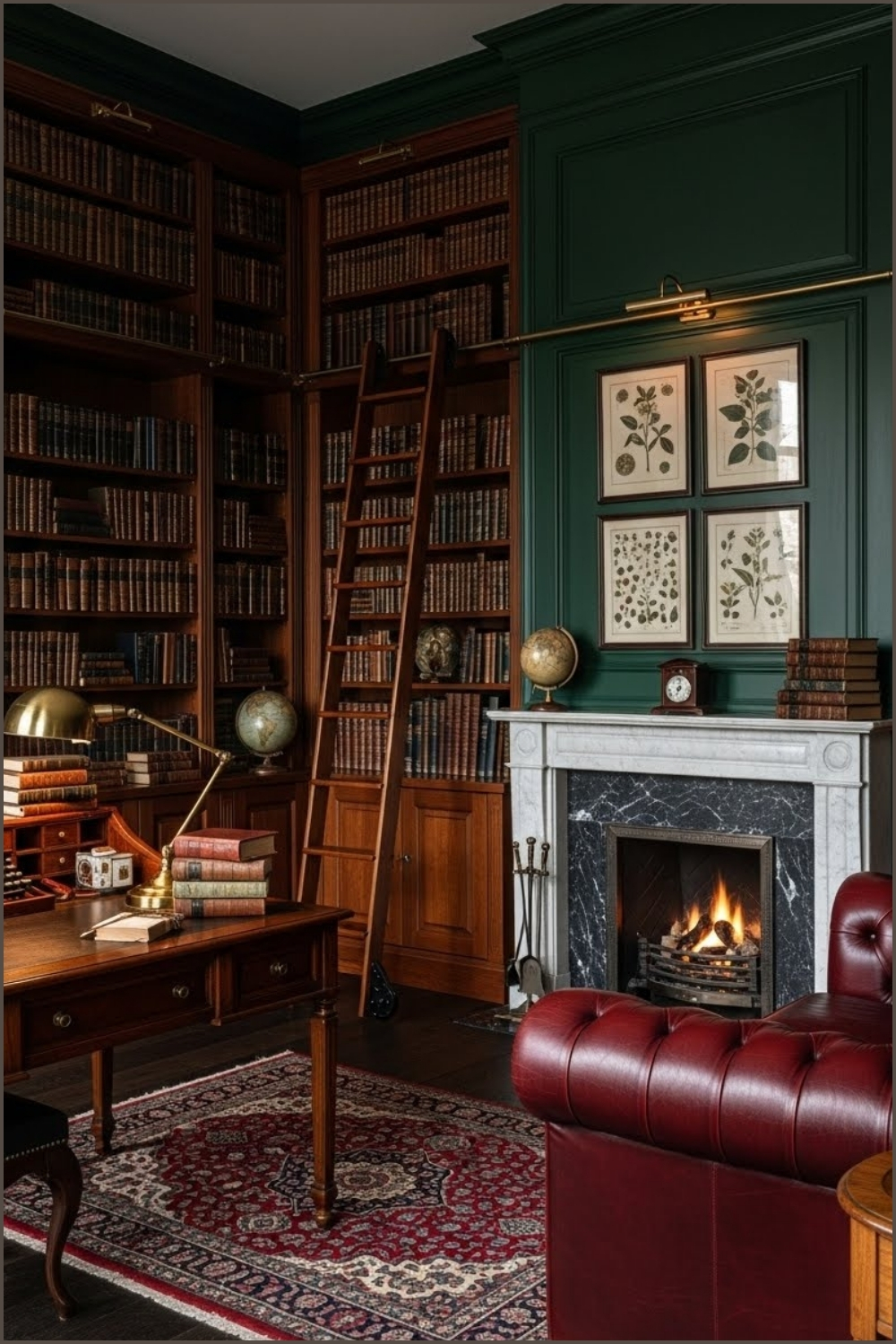 Dark Academia Home Library Interior Floor To Ceiling