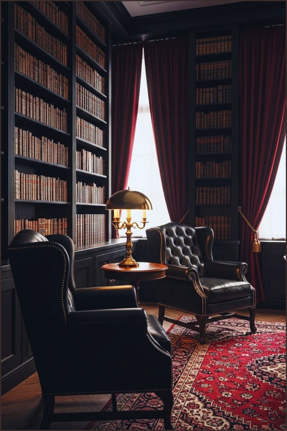 Dark Academia Luxury Library Interior Floor To Ceiling