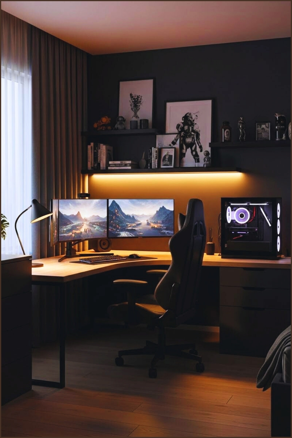 Dark Mode Gaming Bedroom Moody Modern Workspace