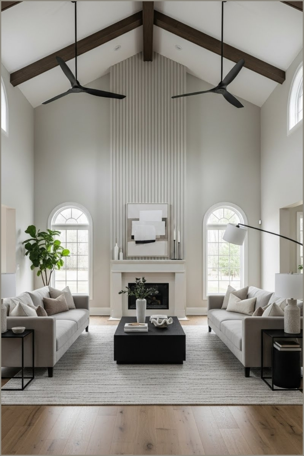 Double Height Living Room With Vaulted Ceiling And Dark