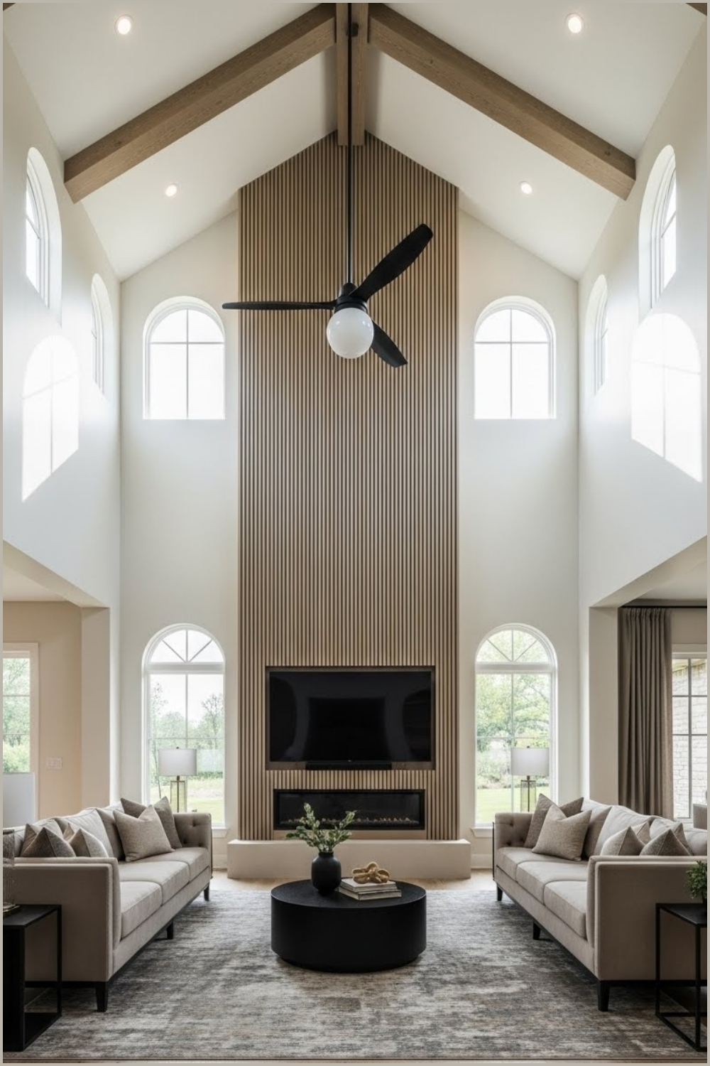 Double Height Modern Living Room With Dramatic Vaulted