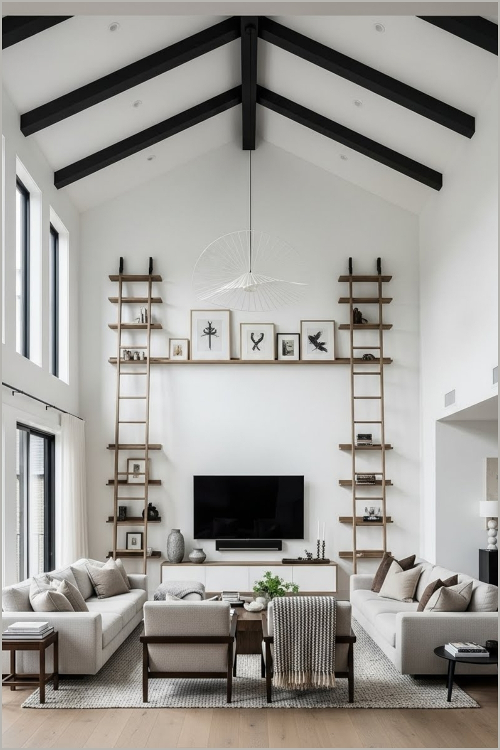 Double Height Modern Living Room With Vaulted Ceiling