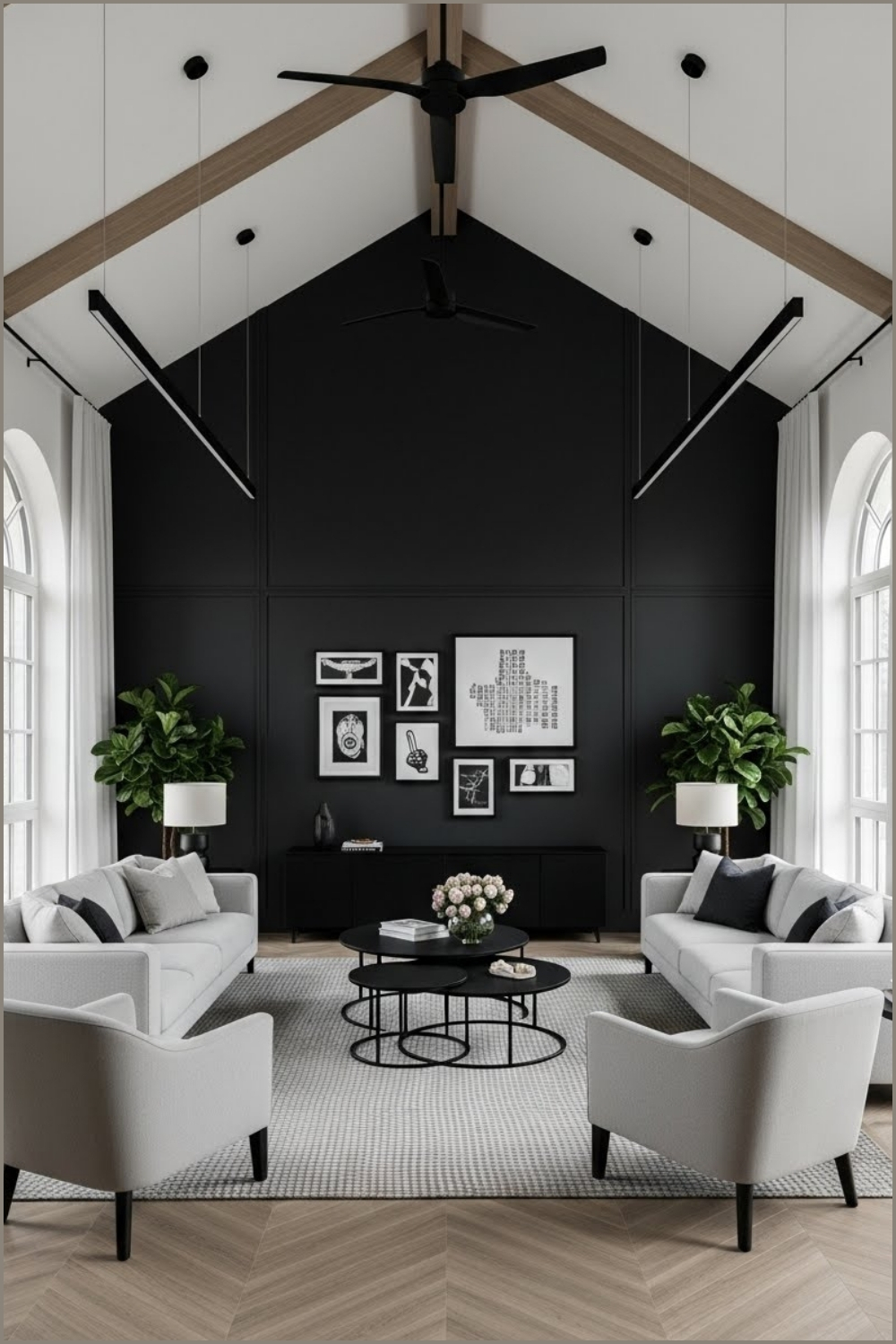 Double-height Living Room With Vaulted Ceiling And Exposed Wood