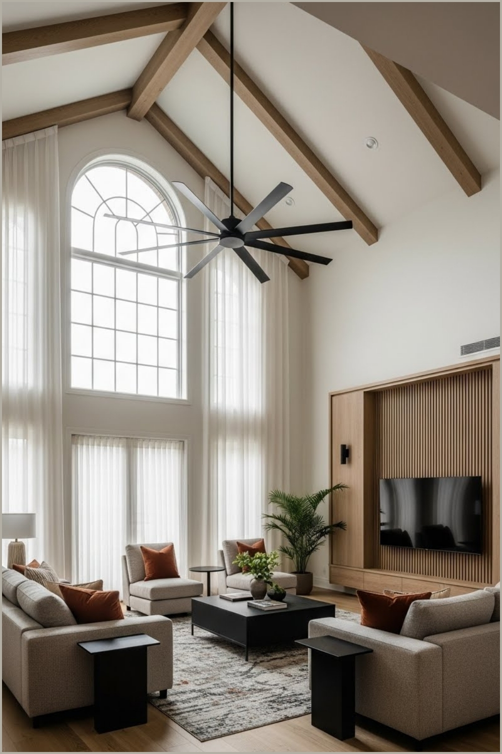 Double-height Living Room With Vaulted Ceiling And Exposed